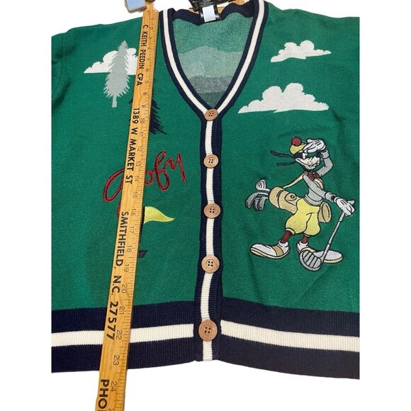 Disney Goofy Golf Cardigan XL Green Knit Embroidered Sweater Sweatshirt Patch - Picture 3 of 10
